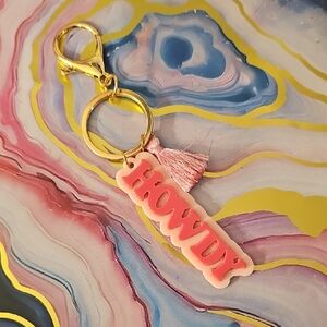 Pink HOWDY Keychain with Tassel